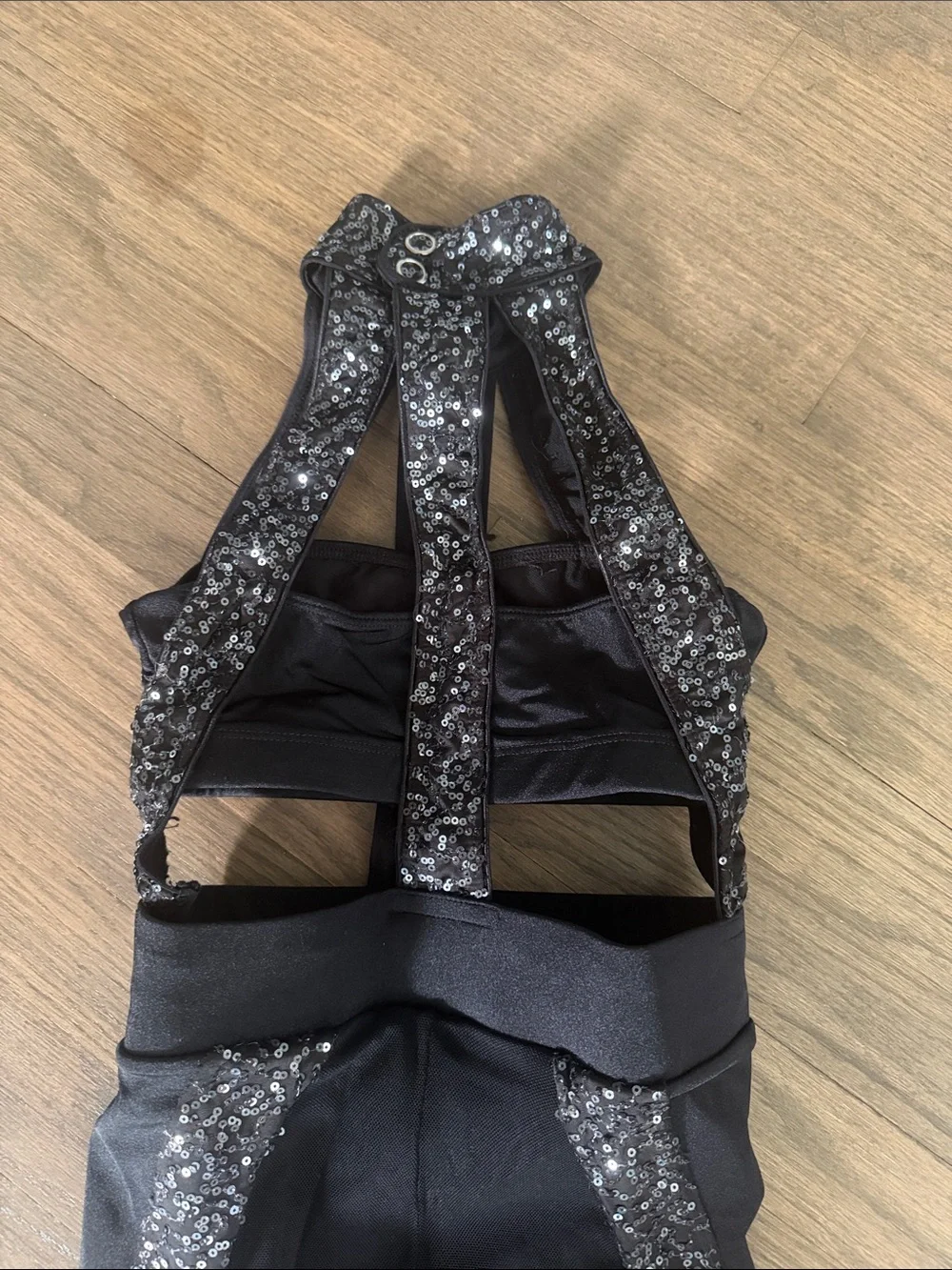 Girls' Black Halter Cutout Dance Jumpsuit with Sparkle Trim